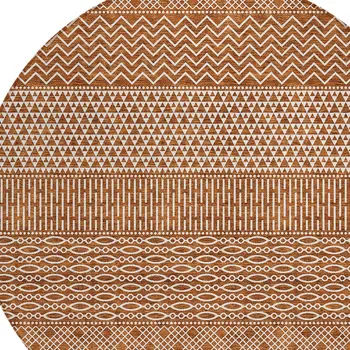 8' Orange And Ivory Round Chevron Washable Indoor Outdoor Area Rug
