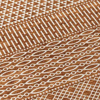 8' Orange And Ivory Round Chevron Washable Indoor Outdoor Area Rug