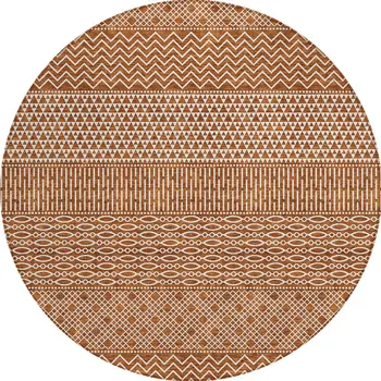 8' Orange And Ivory Round Chevron Washable Indoor Outdoor Area Rug