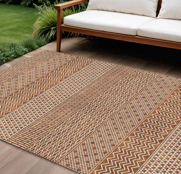 8' X 10' Orange And Ivory Chevron Washable Indoor Outdoor Area Rug
