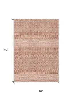 5' X 8' Salmon And Ivory Chevron Washable Indoor Outdoor Area Rug
