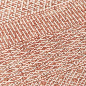8' Salmon And Ivory Round Chevron Washable Indoor Outdoor Area Rug