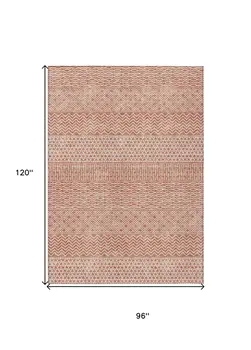 8' X 10' Salmon And Ivory Chevron Washable Indoor Outdoor Area Rug