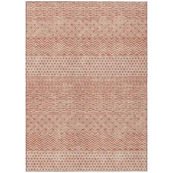 8' X 10' Salmon And Ivory Chevron Washable Indoor Outdoor Area Rug
