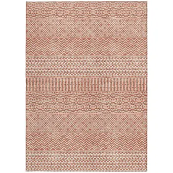 8' X 10' Salmon And Ivory Chevron Washable Indoor Outdoor Area Rug