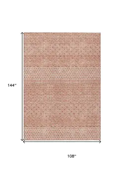 9' X 12' Salmon And Ivory Chevron Washable Indoor Outdoor Area Rug