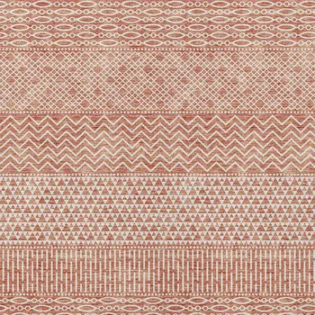 9' X 12' Salmon And Ivory Chevron Washable Indoor Outdoor Area Rug