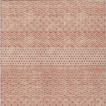 10' X 14' Salmon And Ivory Chevron Washable Indoor Outdoor Area Rug