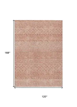 10' X 14' Salmon And Ivory Chevron Washable Indoor Outdoor Area Rug