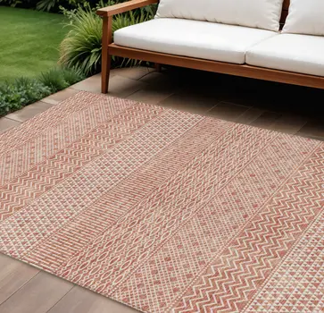 10' X 14' Salmon And Ivory Chevron Washable Indoor Outdoor Area Rug