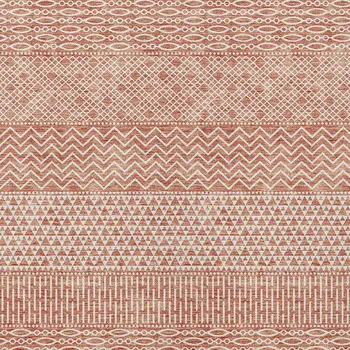 10' X 14' Salmon And Ivory Chevron Washable Indoor Outdoor Area Rug