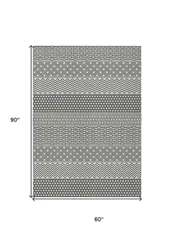 5' X 8' White And Black Chevron Washable Indoor Outdoor Area Rug
