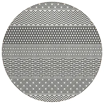 8' White And Black Round Chevron Washable Indoor Outdoor Area Rug