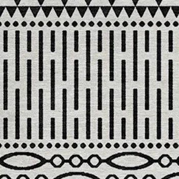 8' White And Black Round Chevron Washable Indoor Outdoor Area Rug