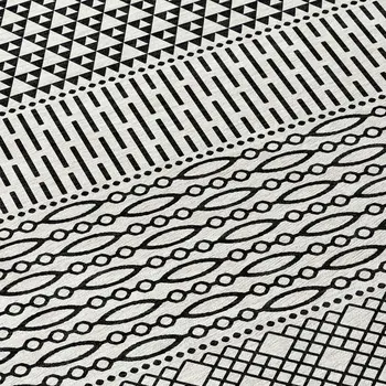 8' White And Black Round Chevron Washable Indoor Outdoor Area Rug
