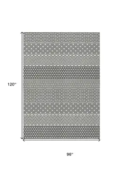 8' X 10' White And Black Chevron Washable Indoor Outdoor Area Rug