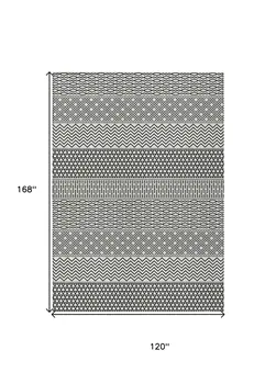 10' X 14' White And Black Chevron Washable Indoor Outdoor Area Rug