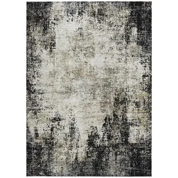 3' X 5' Black Ivory And Beige Abstract Washable Indoor Outdoor Area Rug