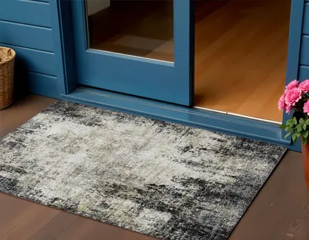 3' X 5' Black Ivory And Beige Abstract Washable Indoor Outdoor Area Rug