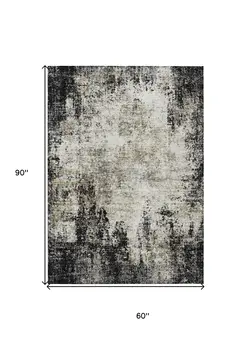 5' X 8' Black Ivory And Beige Abstract Washable Indoor Outdoor Area Rug
