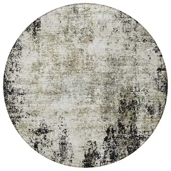 8' Black Ivory And Beige Round Abstract Washable Indoor Outdoor Area Rug
