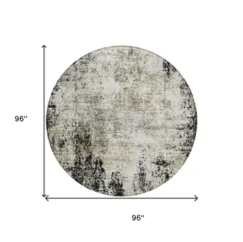 8' Black Ivory And Beige Round Abstract Washable Indoor Outdoor Area Rug