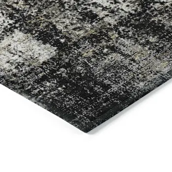 8' X 10' Black Ivory And Beige Abstract Washable Indoor Outdoor Area Rug