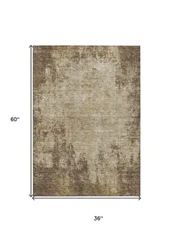 3' X 5' Brown And Beige Abstract Washable Indoor Outdoor Area Rug