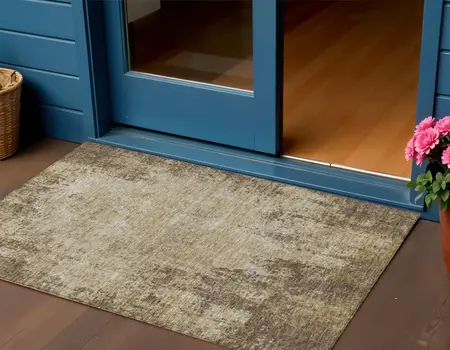 3' X 5' Brown And Beige Abstract Washable Indoor Outdoor Area Rug