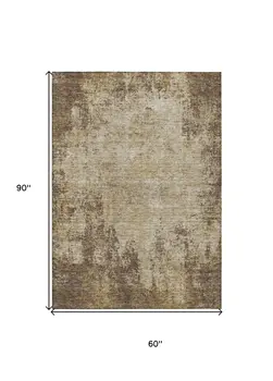 5' X 8' Brown And Beige Abstract Washable Indoor Outdoor Area Rug