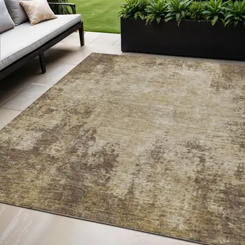 5' X 8' Brown And Beige Abstract Washable Indoor Outdoor Area Rug