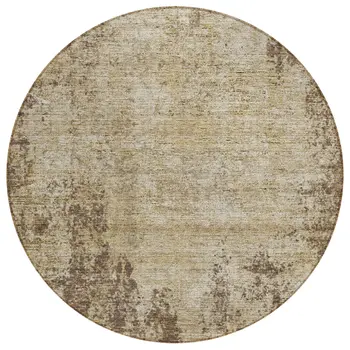8' Brown And Beige Round Abstract Washable Indoor Outdoor Area Rug