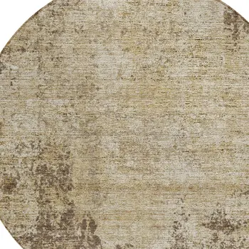 8' Brown And Beige Round Abstract Washable Indoor Outdoor Area Rug