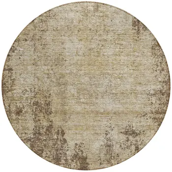 8' Brown And Beige Round Abstract Washable Indoor Outdoor Area Rug