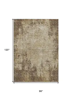 8' X 10' Brown And Beige Abstract Washable Indoor Outdoor Area Rug