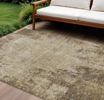 9' X 12' Brown And Beige Abstract Washable Indoor Outdoor Area Rug