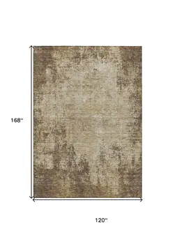 10' X 14' Brown And Beige Abstract Washable Indoor Outdoor Area Rug