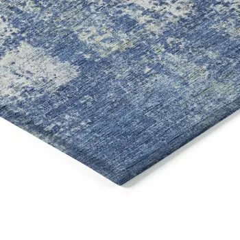 9' X 12' Denim Blue And Ivory Abstract Washable Indoor Outdoor Area Rug