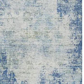 9' X 12' Denim Blue And Ivory Abstract Washable Indoor Outdoor Area Rug