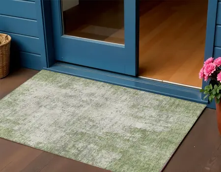 3' X 5' Green And Ivory Abstract Washable Indoor Outdoor Area Rug