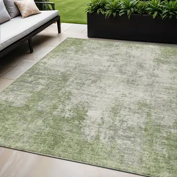5' X 8' Green And Ivory Abstract Washable Indoor Outdoor Area Rug