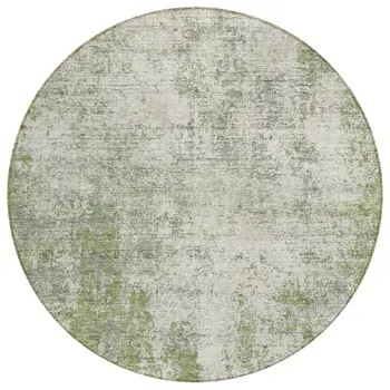 8' Green And Ivory Round Abstract Washable Indoor Outdoor Area Rug