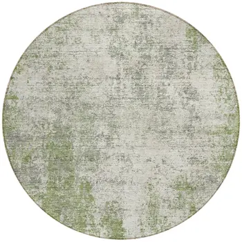 8' Green And Ivory Round Abstract Washable Indoor Outdoor Area Rug