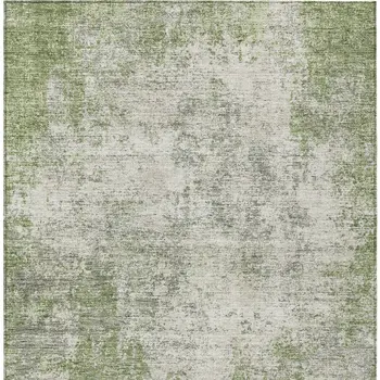 8' X 10' Green And Ivory Abstract Washable Indoor Outdoor Area Rug