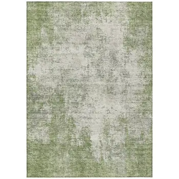 8' X 10' Green And Ivory Abstract Washable Indoor Outdoor Area Rug