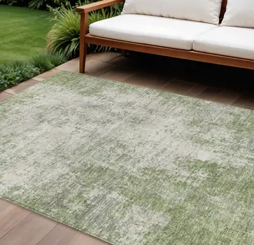 10' X 14' Green And Ivory Abstract Washable Indoor Outdoor Area Rug