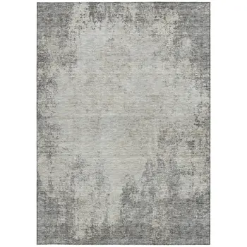 3' X 5' Gray And Ivory Abstract Washable Indoor Outdoor Area Rug