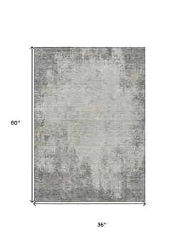 3' X 5' Gray And Ivory Abstract Washable Indoor Outdoor Area Rug