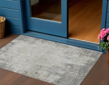 3' X 5' Gray And Ivory Abstract Washable Indoor Outdoor Area Rug