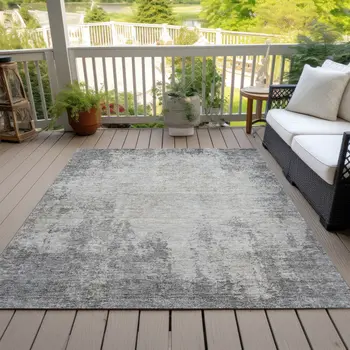 3' X 5' Gray And Ivory Abstract Washable Indoor Outdoor Area Rug